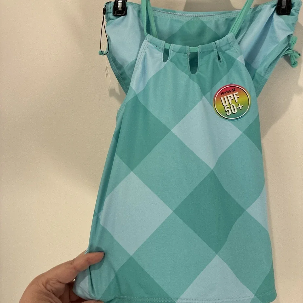 Hurley 2-piece Girls Size 12 Swim Set Bikini Tank Turquoise & Light Blue NWT